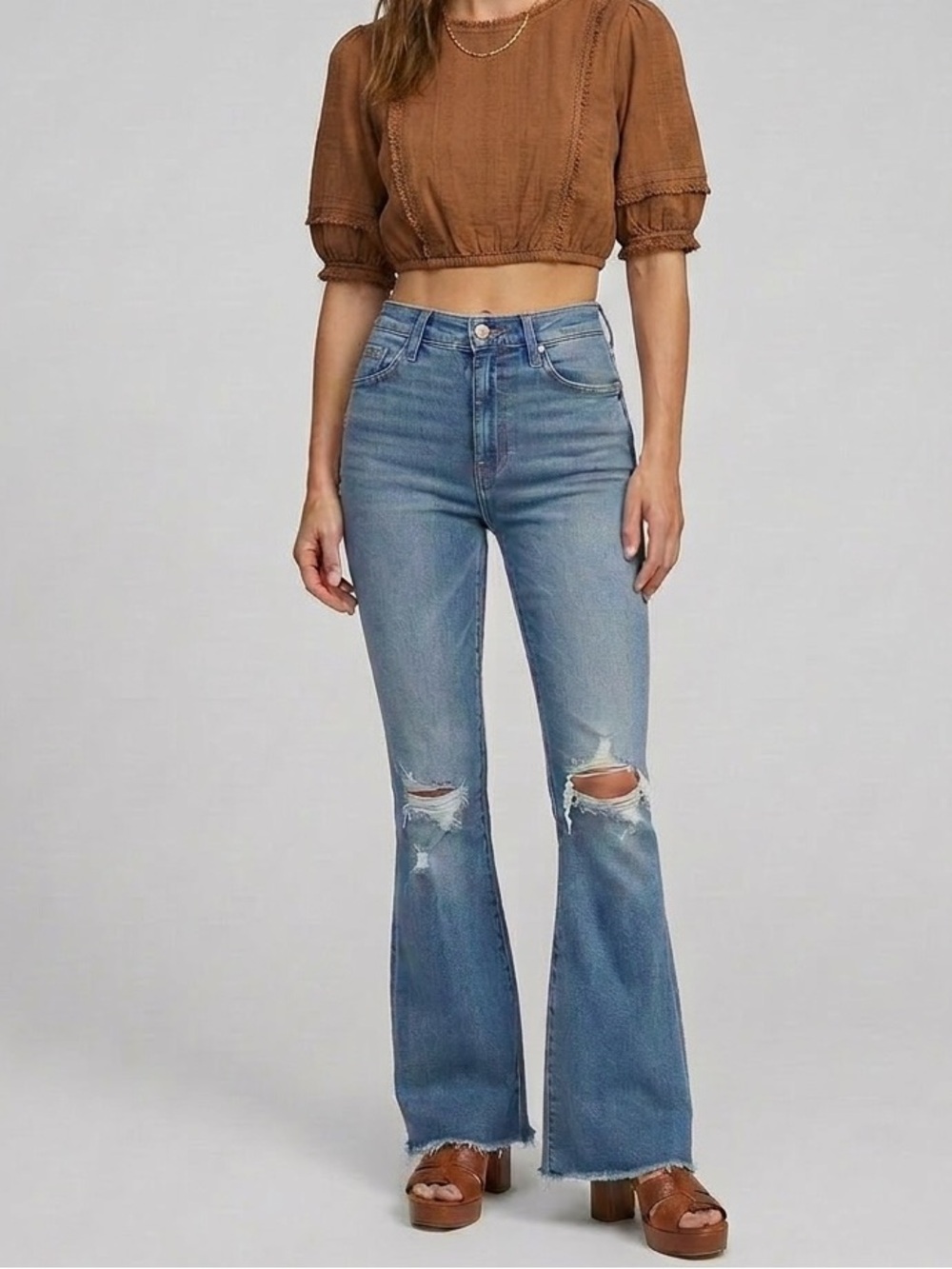 MOTHER The Insider Crop Step Chew Blue Jeans Dancing On Coals Flare Denim 26